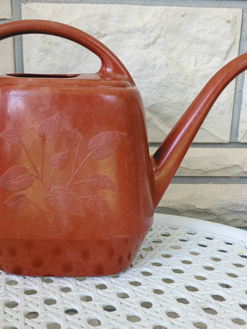 Vintage Garden Scene Burnt Orange Plastic Watering Can